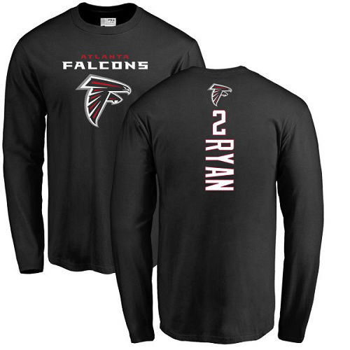Atlanta Falcons Men Black Matt Ryan Backer NFL Football #2 Long Sleeve T Shirt->nfl t-shirts->Sports Accessory